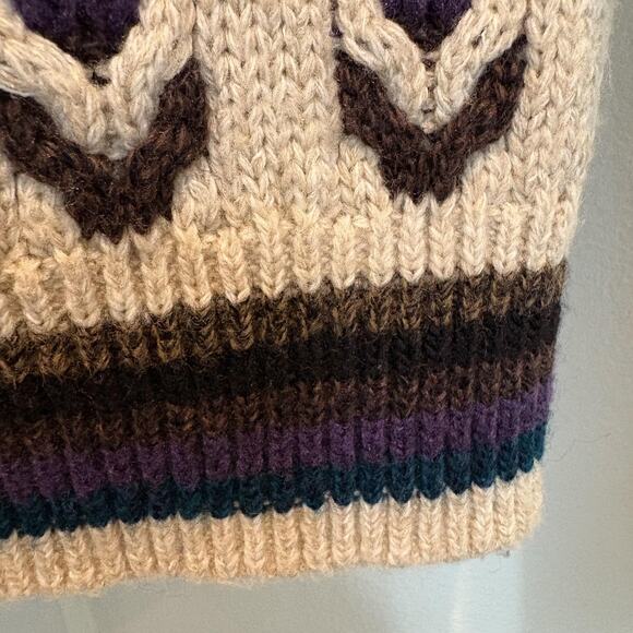 Vintage Jantzen Sweater Mens Medium Cream Purple Blue Brown Chevron Knit USA 90s - Picture 4 of 10